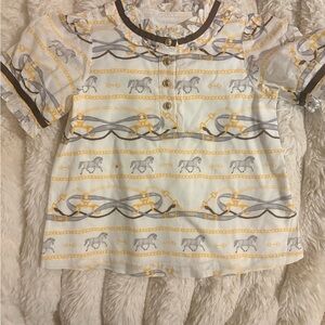 Janie and Jack Yellow and Gray Horse Print Shirt